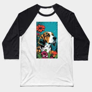 Beagle Dog Vibrant Tropical Flower Tall Retro Vintage Digital Pop Art Portrait 4 Baseball T-Shirt